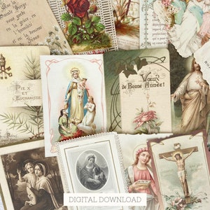 20 tarjetas de oración francesas antiguas, álbumes de recortes digitales cristianos, tarjetas de comunión imprimibles para diarios basura católicos, material efímero religioso