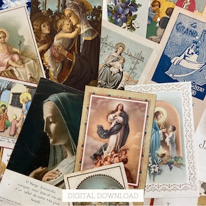 20 tarjetas de oración antiguas francesas, efímeras digitales católicas para diarios religiosos, suministros para álbumes de recortes sagrados imprimibles, Primera Comunión D