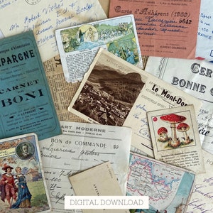 Digital Junk Journal Pages, Authentic French Ephemera Pack, Printable Collage Paper for Scrapbooking, Vintage Advertisement, Craft Kit 1