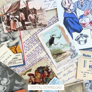 Coisas efêmeras francesas vintage digitais para diário indesejado, 10 páginas, pacote imprimível para diário de arte de mídia mista, pacote de scrapbooking autêntico 3