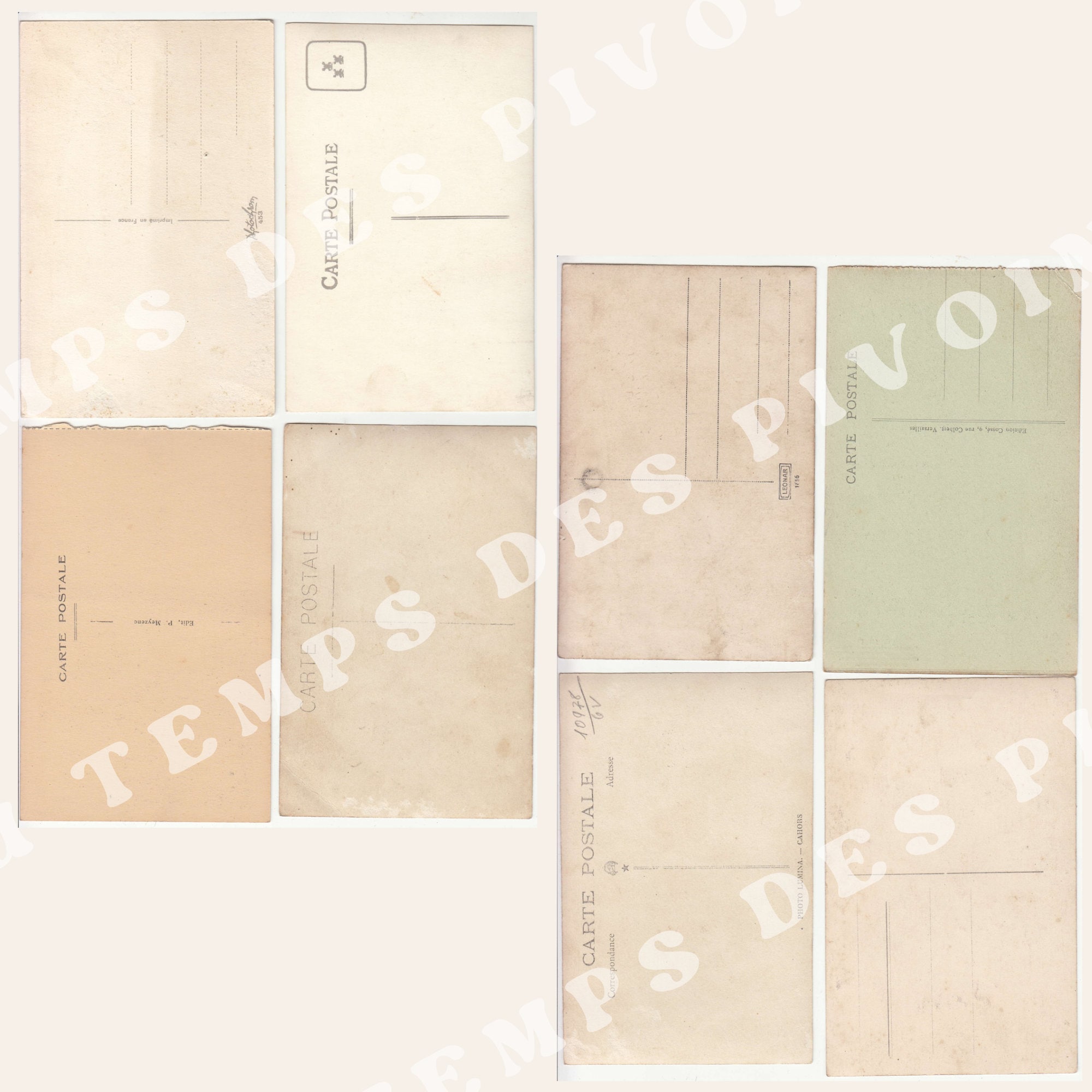 Postcard Back Notes Vintage Printable Postcard Back, French Handwriting and Digital Blanks ...