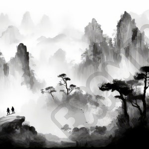 10-Pack Chinese Ink Art Inspired Digital Backdrops - Perfect for Creative Endeavors