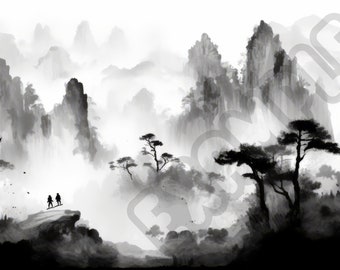 Paquet de 10 toiles de fond numériques inspirées de l’art de l’encre de Chine - Parfaites pour les efforts créatifs