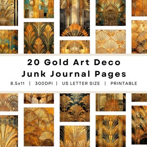 Gold Art deco junk journal pages 8.5x11 300 dpi