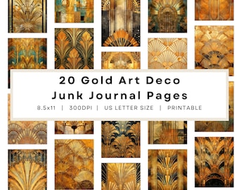 Gold Art deco junk journal pages 8.5x11 300 dpi