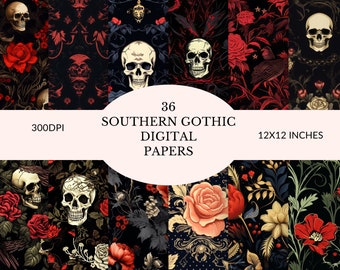 Southern Gothic Digital Papers - Enhanced Quality - Perfect for Crafts, Scrapbooking, and Printing