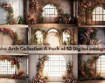 10er-Pack Boho Bögen Blumenhintergründe, hochwertige digitale Hintergründe für Hochzeiten, Mutterschaftsshootings, Photoshop Overlays