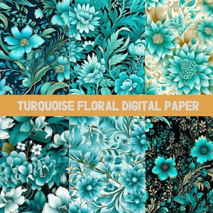 Turquoise Floral Digital Seamless pattern Paper - Perfect for Scrapbooking, POD Designs & Journals