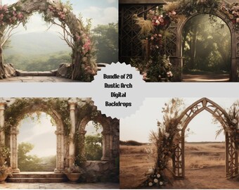 Rustic Arch Bundle: Wedding & Anniversary Backdrops for Boho Vibes, 20 pack