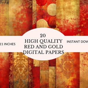 Red & Gold Digital Papers: High-Res Designs for Junk Journals and Scrapbooks, 8.5x11