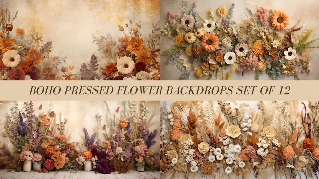 Boho Pressed Flowers Digital Backdrops: 12-pack Nature-inspired ...