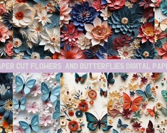 10-Pack Seamless Digital Papers - Papercut Flowers & Butterflies, 12x12 Inch, 300 DPI