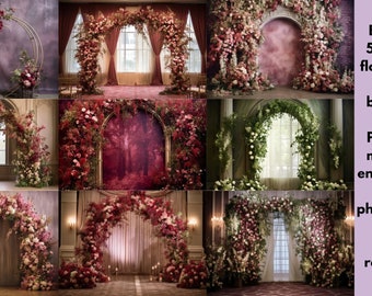 Bundle of 50 Elegant Floral Arches Digital Backdrops - High-Quality JPEG Files for Photoshoots