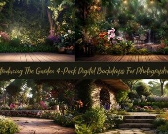 4-Pack Garden Scene Digital Backgrounds, High Quality for Photographers, Perfect for Maternity, Graduation, Engagement Photo Shoots