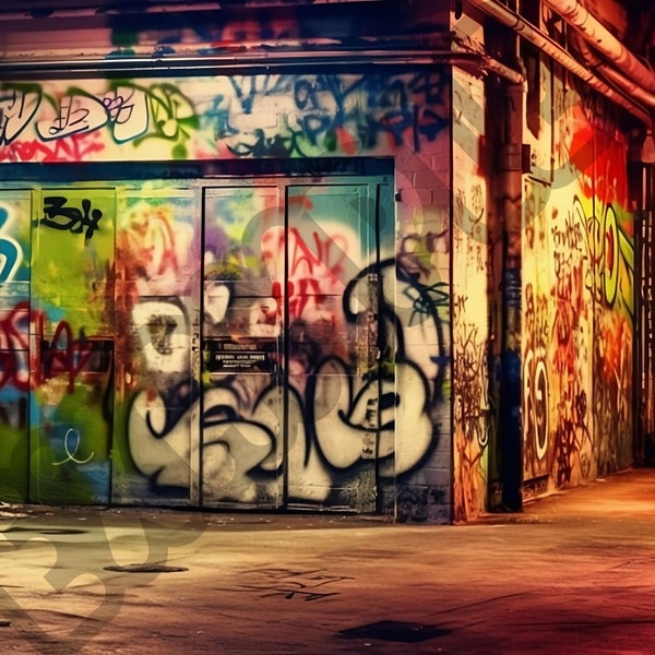 10-Pack Graffiti Digital Backdrops - Photography Backgrounds, Graffiti Overlays