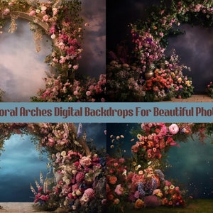 4Pack,Floral Arch Digital Backdrop, Background for photoshoot, maternity, wedding, engagement or graduation,Romantic photoshop overlay.