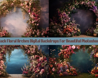 4Pack,Floral Arch Digital Backdrop, Background for photoshoot, maternity, wedding, engagement or graduation,Romantic photoshop overlay.
