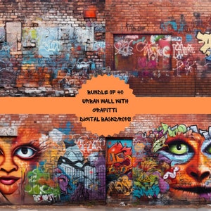 Bundle of 40 Graffiti Digital Backdrops - Photography Backgrounds, Graffiti Overlays