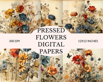 10-Pack Digital Papers - Vintage Pressed Flowers Theme for Artistic Endeavors