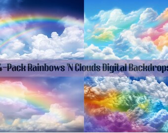 Rainbow and Clouds Digital Backdrop 4 Pack for Maternity Photoshoots