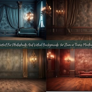 12-Pack Ornate & Elegant Room Digital Backgrounds, High-Quality Interiors for Photoshoots, Zoom/Teams Virtual Meetings Backgrounds