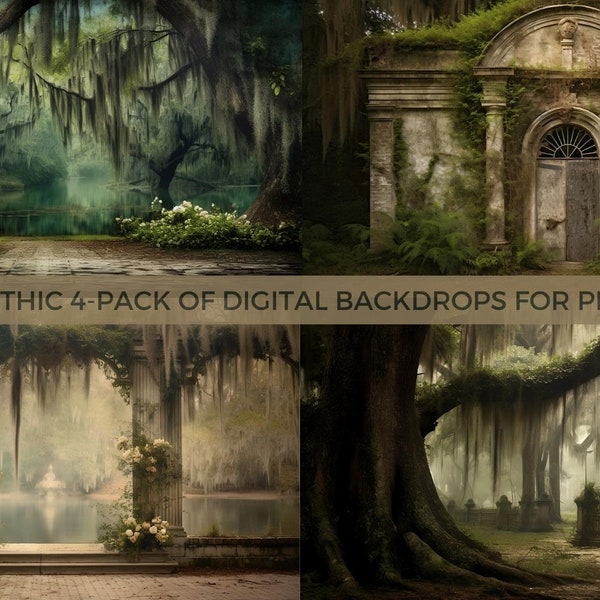 Mystical Charm: Enchanting Southern Gothic Backdrops with Old Stone and Spanish Moss