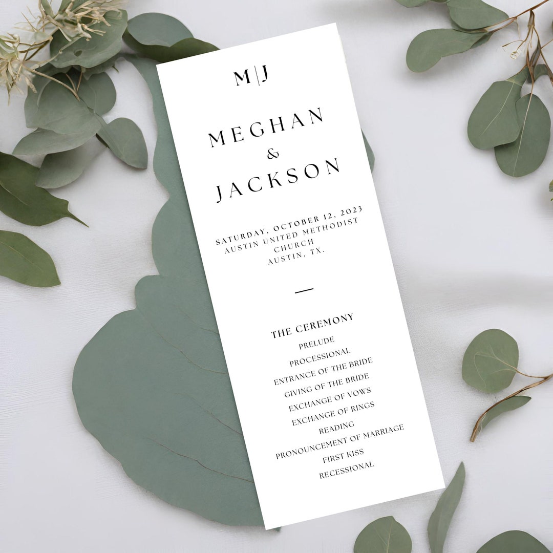 wedding-program-template-monogram-minimalist-design-instant-download