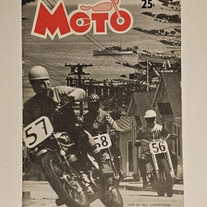 First Edition Moto Magazine, 1952, Original Vintage Magazine. 8&quot; × 5.5&quot;, excellent condition. Gift for motorcycle fanatic, history buff.