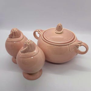 Vintage LuRay Pastels by Taylor Smith & Smith, Sharon Pink Sugar Bowl, Salt and Pepper Shakers Set.