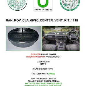 Range Rover Classic Center Dash vent kit QTY 4 Part#