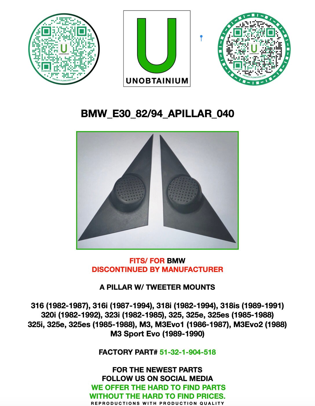 BMW E30 Coupe A-Pillar Tweeter Pair (Front Left & Right Doors) – 82-91
