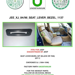Jeep XJ Cherokee 1984-1996 Seat lever bezel Set Qty 2 Tan or Black