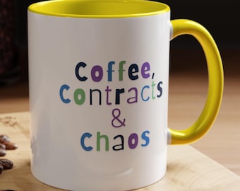 Funny Realtor Coffee Mug, Contracts & Chaos, Real Estate Agent Gift
