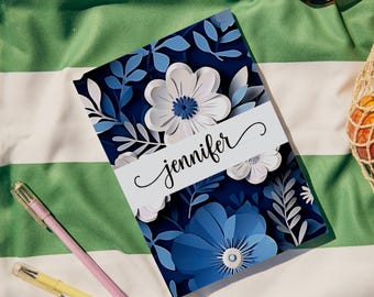 Custom Floral Softcover Journal, Personalized Name Notebook
