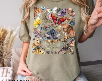 Vintage Motten- und Schmetterlings-T-Shirt, Komfortfarben-Shirt, Cottagecore AestheticShirts, Motten-T-Shirts