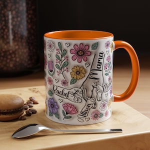 Personalized Mom Mug, You Hold Our Hands & Our Hearts Mug, 3D Inflated Effect Mug, Personalized Holding Mom&#39;s Hands, Gift for Nana, New Mom