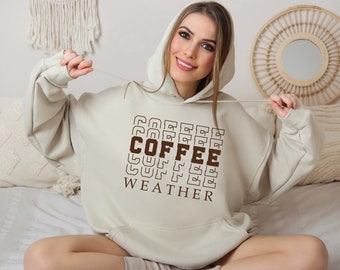 Coffee Weather Hoodie, Unisex Cotton-blend Coffee Lover Gift