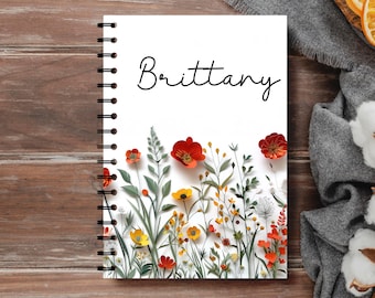 Personalized Floral Journal, Custom Name Notebook, Bridesmaid Gift