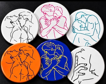 Visually Stimulating Gay Male Line Art Ceramic Coasters, Sensual Queer Home Decor