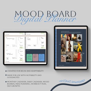 Planificador digital de estado de ánimo para Notability: diario estético con hipervínculos, seguimiento de crecimiento personal y rutina para mujeres.
