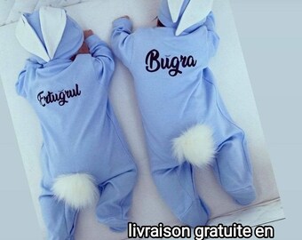 Pyjama lapin personnalisé. Expédié depuis la Belgique en deux jours , livraison gratuite en France et en Belgique