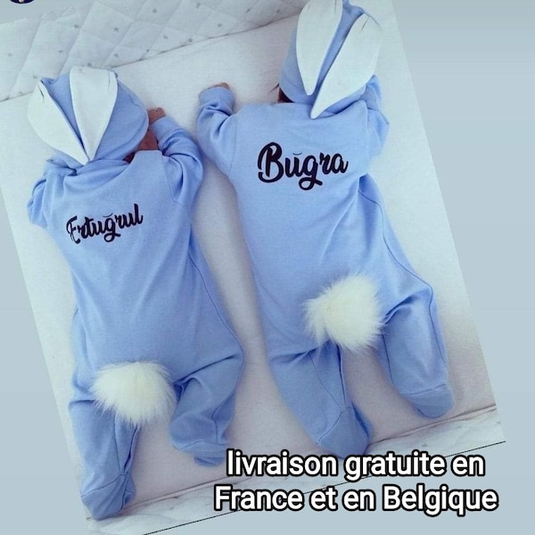 Pyjama lapin personnalisé. Expédié depuis la Belgique en deux jours , livraison gratuite en France et en Belgique