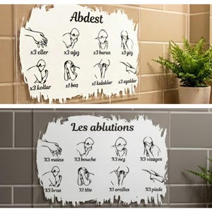 Ablusionsguide (Wudu) Poster - Akrylplakett för muslimskt badrum - Fransk islamisk väggkonst - Religiös dekoration