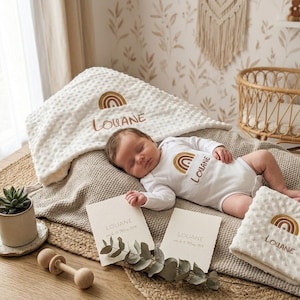 Personalized Baby Blanket with Name | Rainbow Pattern Newborn Blanket | Soft and Textured Baby Blanket | Gift