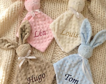 Personalized Bunny Comforter - Embroidered Baby Gift with Name - Soft Minky Baby Plush - Baby Shower Gift