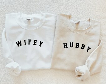 Wifey And Hubby Sweatshirt, Couple Sweatshirt, Gift For Couple, Honeymoon Sweatshirt, Wifey Sweatshirt, Hubby Sweatshirt, Newlywed Gift