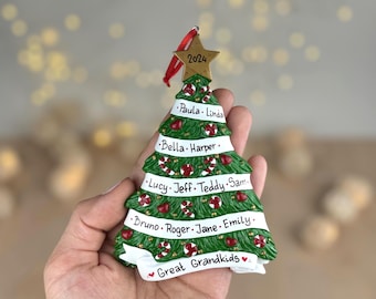 Stor familjeprydnad, julgransprydnad, personlig familjeprydnad, familjeträdsprydnad, hängande ornament, upp till 13 namn