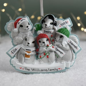 Grey Squirrel (Family Of 5) Personalized Christmas Ornament, Family Christmas Ornament, Family of 5 Ornament, Personalized Family Ornament