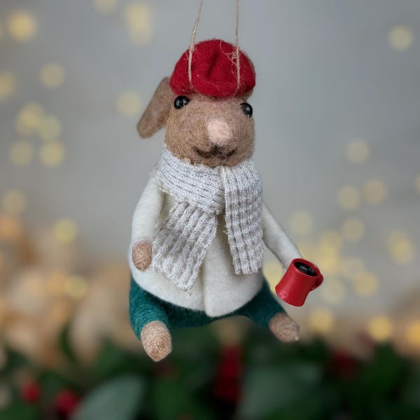 Needle Felted Mice, Cocoa Mice Ornaments, Wool Mice Ornament, Mice Ornament, Mice Christmas Ornament, Christmas Mouse, Felt Mouse Gift