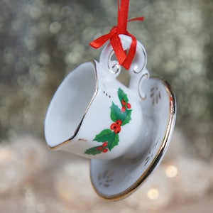 Porcelain Tea Cup Ornament, Personalized Tea Cup Christmas Ornament, Vintage Tea Cup, Tea Party Christmas Gift, Teacup Christmas Keepsake
